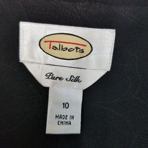 Talbots Women Pure Silk Floral Midi Dress Sz 10 Black Gray Cap Sleeve Fairy - Picture 7 of 8